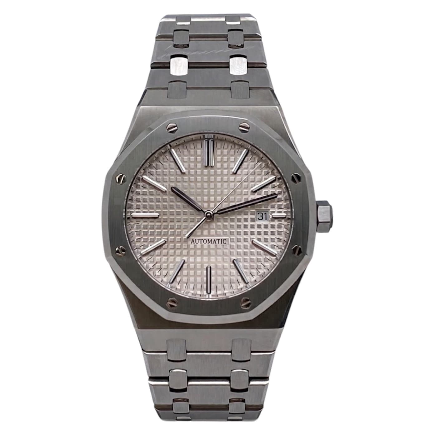Industrial Octagonal - An octagonal, integrated-bracelet automatic with a textured waffle dial.
