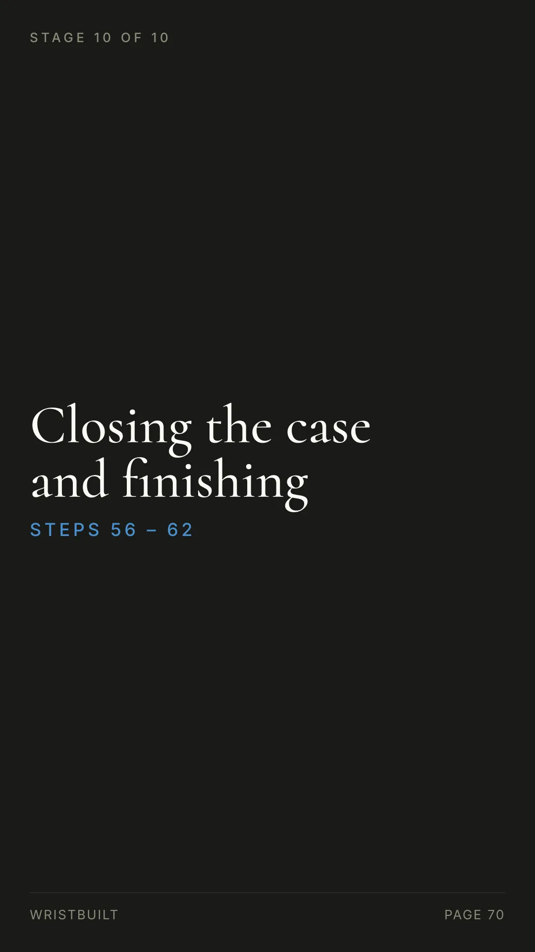 STAGE 10 OF 10 Closing the case and finishing S T E P S  5 6  –  6 2 WRISTBUILT PAGE 70